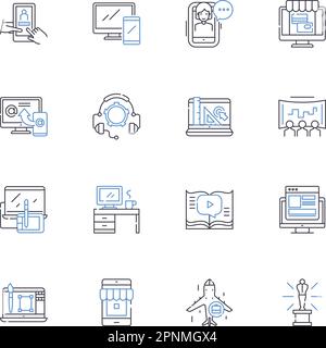 Mediaimperium-Kollektion mit Liniensymbolen. Empire, Medien, Macht, Einfluss, Reichweite, Dominanz, Steuervektor und lineare Darstellung. Autorität, Auswirkung Stock Vektor