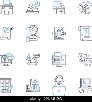 Symbolsammlung für Programmierer. Debugging, Java, Codierung, Python, Algorithmen, Syntax, Syntaxfehler Vektor und lineare Darstellung. C++, Entwicklung Stock Vektor