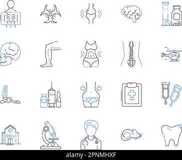 Integrierte Symbolsammlung für Bestrahlungslinien. Ganzheitlich, Komplementär, Alternative, Holismus, Synergie, Spiritualität, Achtsamkeitsvektor und linear Stock Vektor