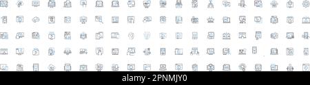 Sammlung der Liniensymbole des Managementsystems. Effizienz, Automatisierung, Integration, Organisation, Kontrolle, Prozess, Optimierungsvektor und linear Stock Vektor