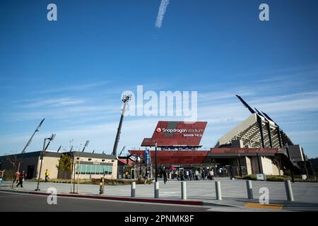 San Diego, USA. 19. April 2023. San Diego, Kalifornien, 19. April Snapdragon Stadium vor dem National Women's Soccer League Cup Challenge Spiel zwischen dem San Diego Wave FC und dem Portland Thorn FC im Snapdragon Stadium in San Diego, Kalifornien, USA (Xavier Hernandez/SPP) Guthaben: SPP Sport Press Photo. Alamy Live News Stockfoto