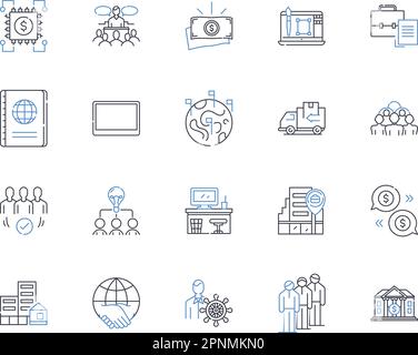 Kollektion mit Positionssymbolen wird verteilt. Logistik, Planung, Koordination, Arbeitsplan, Zuordnung, Zuweisen, Verteilungsvektor und lineare Darstellung Stock Vektor