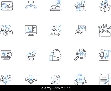 Symbolsammlung der Betriebsmanagement-Linien. Effizienz, Optimierung, Produktivität, Optimierung, Ressourcenmanagement, Logistik, Workflow-Vektor Stock Vektor