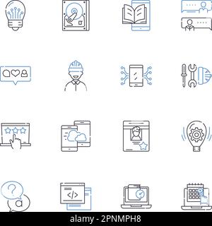 Sammlung der Liniensymbole für die Gradientenverstärkung. Bäume, Ensemble, Boosting, Verlauf, Modell, Lernen, Algorithmusvektor und lineare Darstellung. Vorhersage Stock Vektor