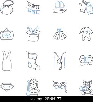 Icons-Kollektion für die Luft- und Raumfahrtindustrie Luftfahrt, Maschinenbau, Raumfahrzeuge, Satelliten, Antrieb, Flugzeuge, Aerodynamik-Vektor und linear Stock Vektor