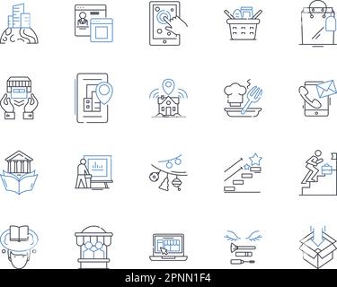 Symbolsammlung für kommunale Versanddienste. Lieferung, Logistik, Versand, Transport, Fracht, Fulfillment, Dispatch Vector und linear Stock Vektor