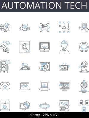 Symbolsammlung für die Automationstechnik. Automatisierung, Effizienz, Autarkie, Selbstregulierung, Selbstregulierung, Unabhängig, Adaptiver Vektor und Stock Vektor