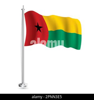 Guinea-Bissau-Flagge. Isolierte realistische Wellenflagge des Landes Guinea-Bissau auf der Flaggenpole. Vektordarstellung. Stock Vektor