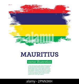 Mauritius-Flagge mit Pinselstrichen. Vektordarstellung. Unabhängigkeitstag. Stock Vektor