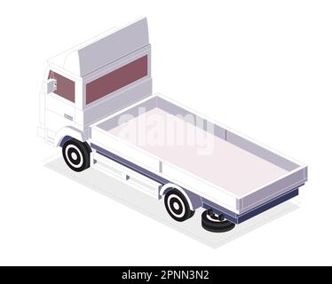 Isometrischer Frachtwaggon. Gewerblicher Transport. Logistik. City-Objekt für Infografiken. Vektordarstellung. Auto für Güterbeförderung. Rückansicht. Stock Vektor