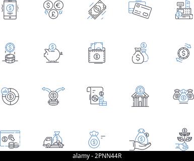 Sammlung mit Symbolen für Anlagenpositionen. Eigenkapital, Investition, Eigentum, Bestand, Fonds, Kapital, Grundstücksvektor und lineare Darstellung. Portfolio, Wertsachen Stock Vektor