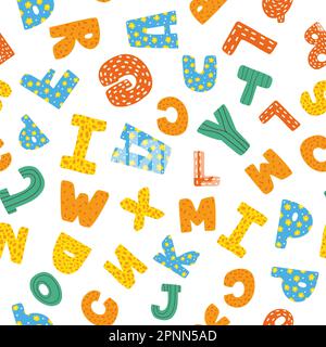 Nahtloses ABC-Muster. Skandinavisches Alphabet. Vektor Cartoon Hand gezeichnet wiederholen Tapete. Stock Vektor