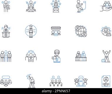 Symbolsammlung für die Koordinationsvorschrift. Management, Aufsicht, Integration, Harmonie, Synchronisierung, Zusammenarbeit, Zusammenarbeitsvektor und Stock Vektor