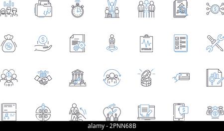 Symbolsammlung für Umsatzpositionen. Umsatz, Einkommen, Umsatz, Gewinn, Gewinn, Verstärkung, Ertragsvektor und lineare Darstellung. Retoure, Ertragsströme, Brutto Stock Vektor