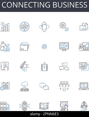 Symbolsammlung für Geschäftsbereiche wird verbunden. Nervt die Industrie, kooperierende Unternehmen, kommunizierende Unternehmen, Partnerschaften, Vereinigung Stock Vektor