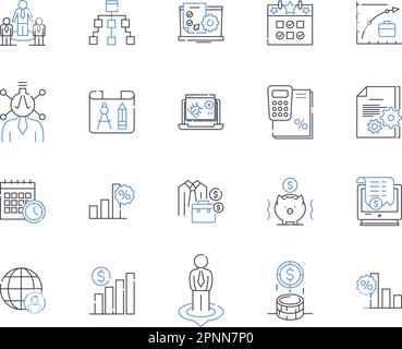 Symbolsammlung für Lohnpositionen. Einkommen, Gehalt, Gehaltsscheck, Vergütung, Bezüge, Löhne, Vergütungsvektor und lineare Darstellung. Stipendium Stock Vektor