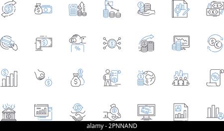 Symbolsammlung für Bankbranche. Finanzen, Darlehen, Konten, Kredite, Investitionen, Hypotheken, Versicherungsvektor und lineare Darstellung. Ersparnisse Stock Vektor