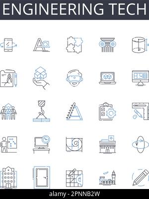 Symbolsammlung für technische Linien. Buchhaltungsfinanzierung, Biologie Leben, Chemie Wissenschaft, Kreative Kunst, Entscheidungsfindung, Bildung und Lernen Stock Vektor