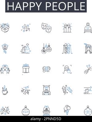 „Happy People“-Kollektion mit Liniensymbol Fröhliche Individuen, zufriedene Wesen, glückliche Seelen, glückliche Persönlichkeiten, erfreuliche Leute, Erfreuliche Menschen Stock Vektor