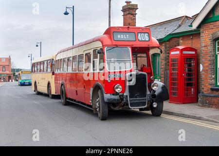 Ein Eindeckerbus der Eastern Counties auf einer NNR-Dampfgala Stockfoto