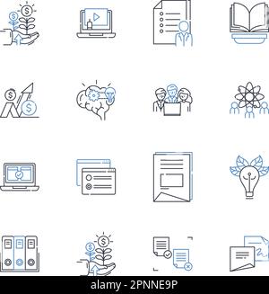 Symbolsammlung für Unternehmensumsatzpositionen. Gewinne, Einkommen, Erträge, Umsatz, Wachstum, Retouren, Ertragsvektor und lineare Darstellung. Umsatz, Margen Stock Vektor