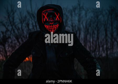 Purge Mask, man with LED Mask, Frankfurt am Main, Hessen, Deutschland Stockfoto