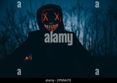 Purge Mask, man with LED Mask, Frankfurt am Main, Hessen, Deutschland Stockfoto