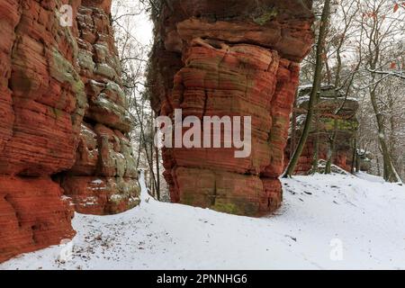 Naturdenkmal Altschlossfelsen, Eppenbrunn, Rheinland-Pfalz, Deutschland, Naturdenkmal Altschlossfelsen, Pfaelzer-Wald, Eppenbrunn Stockfoto