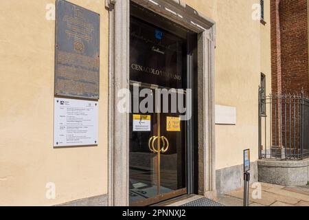 Eintritt in das Cenacolo Vinciano Museum, in dem Leonardo da Vincis Gemälde „Letztes Abendmahl“ (Ultima Cena) auf der Piazza Santa Maria delle Grazie zu sehen ist Stockfoto