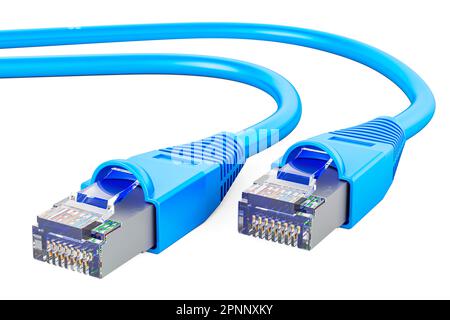LAN-Kabel, 3D-Rendering isoliert auf weißem Hintergrund Stockfoto