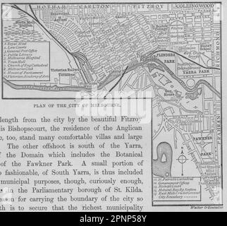 Plan der Stadt Melbourne. Melbourne. Australien 1890 alte antike Karte chart Stockfoto