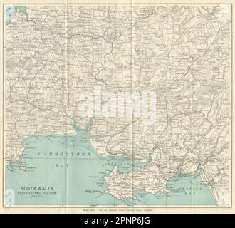 SOUTH WALES Cardigan Swansea Neath Carmarthen Llanelli Tenby. STATIONSSCHLOSS 1938 MAP Stockfoto