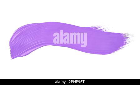 Pinsel mit violettem Acrylpinsel verfolgt leere Kunstwerke isoliert auf weißem Hintergrund Stockfoto