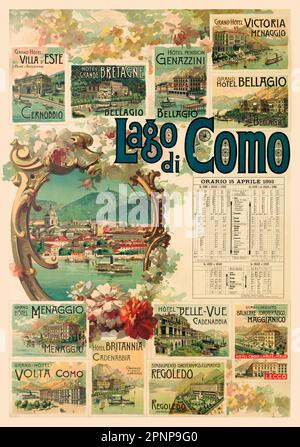 Lago di Como. Künstler unbekannt. Poster wurde 1893 in Italien veröffentlicht. Stockfoto