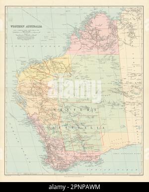 Westaustralien. Bezirke. Entdeckerrouten. Große Landkarte (66 x 55 cm) NACH STANFORD 1904 Stockfoto