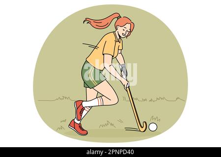 Golf- und Sportkonzept spielen. Lächelndes Teenager-Mädchen spielt Golf mit Club trägt Sportkleidung unter Park in Wettbewerb auf Gras Vektor-Illustration Stock Vektor