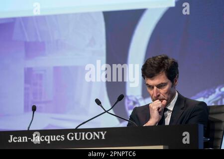 Paris, Frankreich. 20. April 2023. Jean Jacques Guiony nimmt am 20. April 2023 an der Gesellschafterversammlung des Unternehmens in Paris, Frankreich, Teil. Foto: Eliot Blondet/ABACAPRESS.COM Kredit: Abaca Press/Alamy Live News Stockfoto