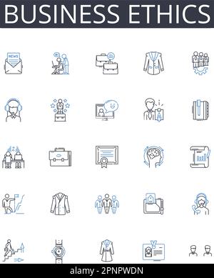 Symbolsammlung für ethische Geschäftslinien. Soziale Verantwortung, politische Korrektheit, Umweltbewusstsein, Arbeitsplatzsicherheit, Rentabilität Stock Vektor