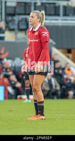 Leigh Sports Village, Leigh, Greater Manchester, England. 19. April 2023 United’s Alessia RUSSO während des Manchester United Women Football Club V Arsenal Women Football Club im Leigh Sports Village in der Barclays Women's Super League/Women's Super League. (Bild: ©Cody Froggatt/Alamy Live News) Stockfoto