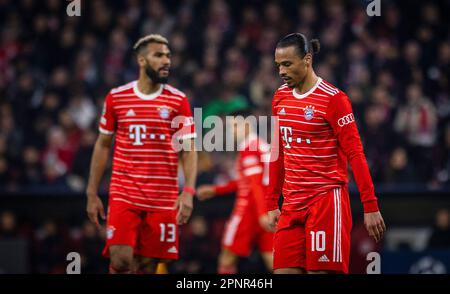 Munic, Deutschland. 19. April 2023. Leroy Sane (München), Eric Maxim Choupo-Moting (München) FC Bayern München – Manchester City UEFA Champions League Stockfoto