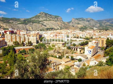 Übersicht. Alcoy, Provinz Alicante, Comunidad Valenciana, Spanien. Stockfoto