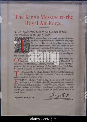 Die Botschaft des Königs an die Royal Air Force Stockfoto