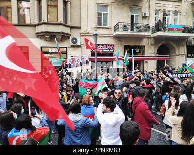 Baku, Aserbaidschan-10. November 2020 Festlichkeiten und Demonstrationen in Baku zu Ehren des Sieges im Karabach-Krieg Stockfoto