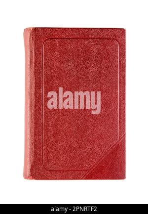 Altes rotes Buchumschlag isoliert auf weißem Hintergrund mit Beschneidungspfad Stockfoto
