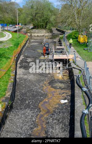 Die Arbeiten am Trevor-Becken am Llangollen-Kanal sind Teil einer Investition von 15m Mio GBP in die im Becken angebotenen Anlagen. Stockfoto