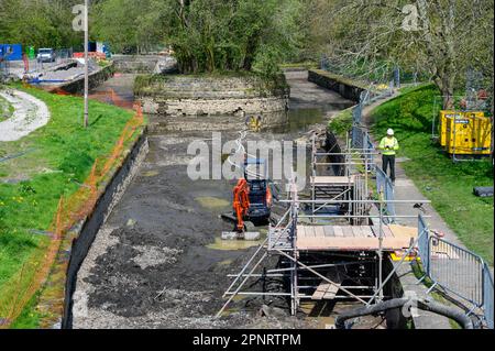 Die Arbeiten am Trevor-Becken am Llangollen-Kanal sind Teil einer Investition von 15m Mio GBP in die im Becken angebotenen Anlagen. Stockfoto