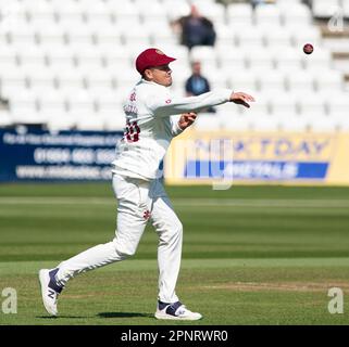 NORTHAMPTON, ENGLAND - 20 2023. April : Chris Tremain von Northamptonshire Tag 1 des LV= Insurance County Championship Match zwischen Northamptonshire und Hampshire auf dem County Ground in Northampton, England. Stockfoto