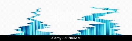 Gefrorenes Risseis auf transparentem Hintergrund. 3D-Textur der gebrochenen Gletscheroberfläche. Erdbeben Tiefbruch Winter Fluss realistische blaue Fraktur. Vereiste Stock Vektor