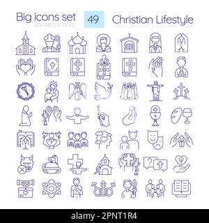 Christlicher Lifestyle – Lineare Symbole Stock Vektor