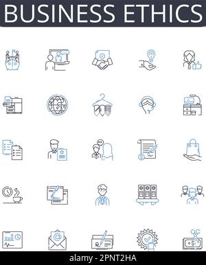 Symbolsammlung für ethische Geschäftslinien. Soziale Verantwortung, politische Korrektheit, Umweltbewusstsein, Arbeitsplatzsicherheit, Rentabilität Stock Vektor